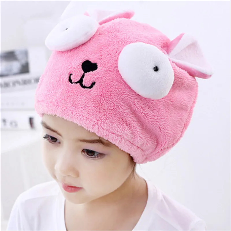 Детская кепка для шампуня, милое плюшевое полотенце для купания, сухая шапка для волос, шапочка для душа, сильная поглощающая сушка, кепка для шампуня, Детская кепка для сухих волос - Цвет: Pink