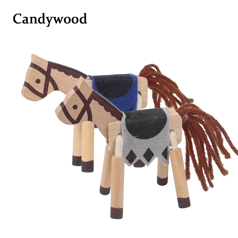 

Candywood 3D Cute horse Animals Head/foot movement Wooden blocks Baby kids Decorative doll Small emulation Animal figurines