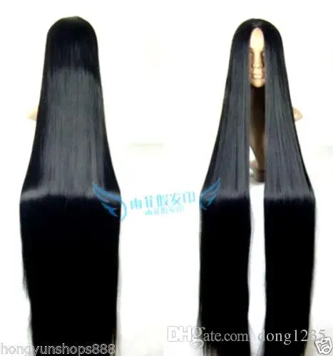 preço Perucas frete Grátis Cosplay Peruca 150 cm de comprimento Em Linha Reta peruca de Cabelo Preto peruca Traje Do Estágio Televisão