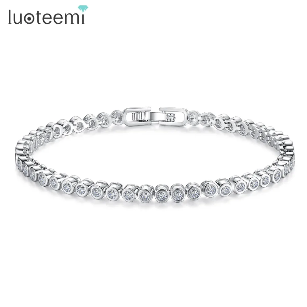 LUOTEEMI Brand Hot Selling Women Tennis Bracelet Luxury Round Clear CZ Tennis Bracelets & Bangles for Elegant Party Jewelry