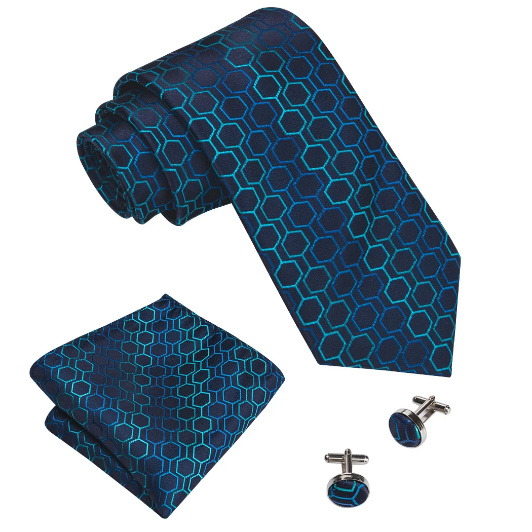 DiBanGu синие полосатые шелковые мужские свадебные галстуки с носовыми запонками, набор из жакета, тканые галстуки для шеи, набор для мужчин, модный галстук - Цвет: MJ-534