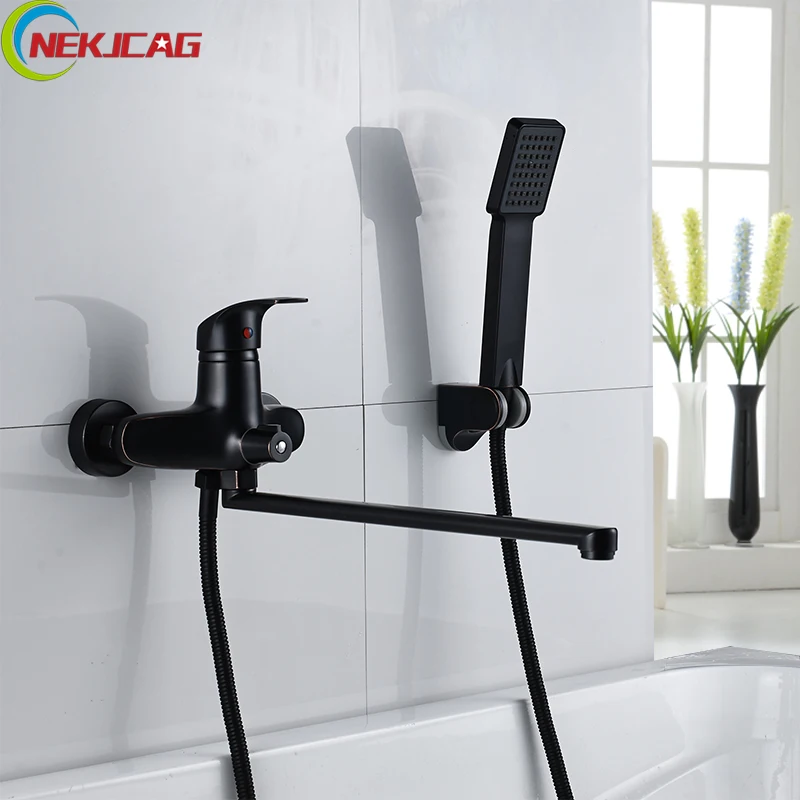 

40cm long nose Bathtub Faucets ORB Single Handle Bathroom Shower Faucets Mixer Tap with Hand Shower