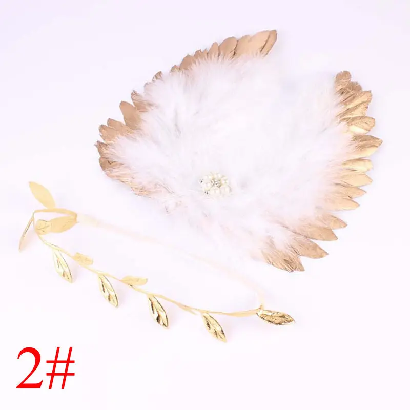 Summer Fashion 1 Set Newborn Toddler Infant Baby Feather Lace Pearl Flower Leaves Headband & Angel Wings Photograph Props