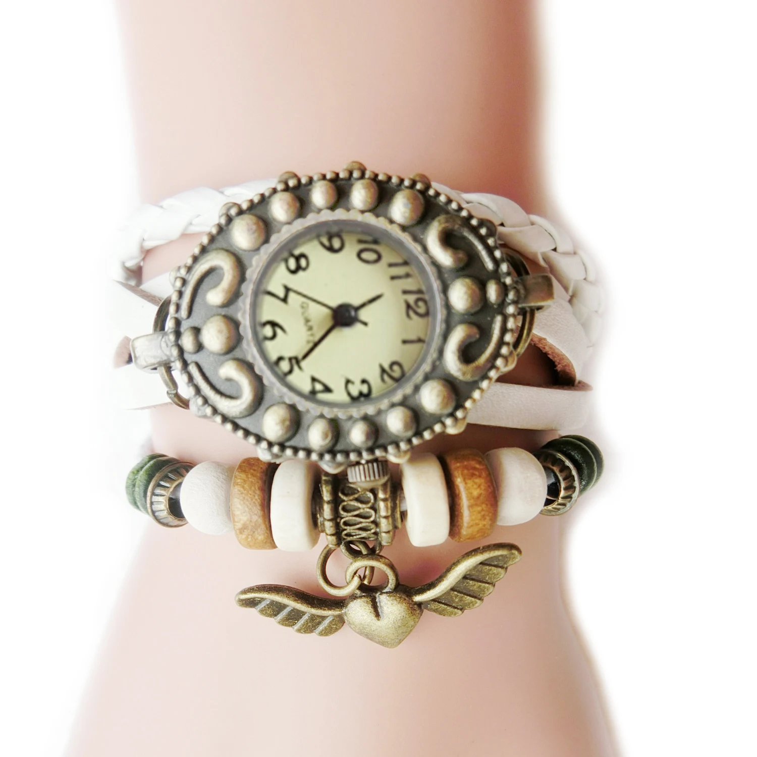 

Practical Women's Latest Practical Wing Pendant Weave Leather Bracelet watch hot sale