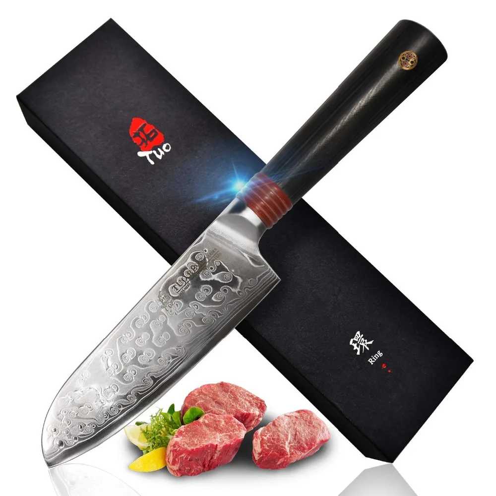 TUO столовые приборы Santoku нож-AUS-10 японский дамасский HC кухонный нож из нержавеющей стали-нескользящая эргономичная ручка G10-5,5''