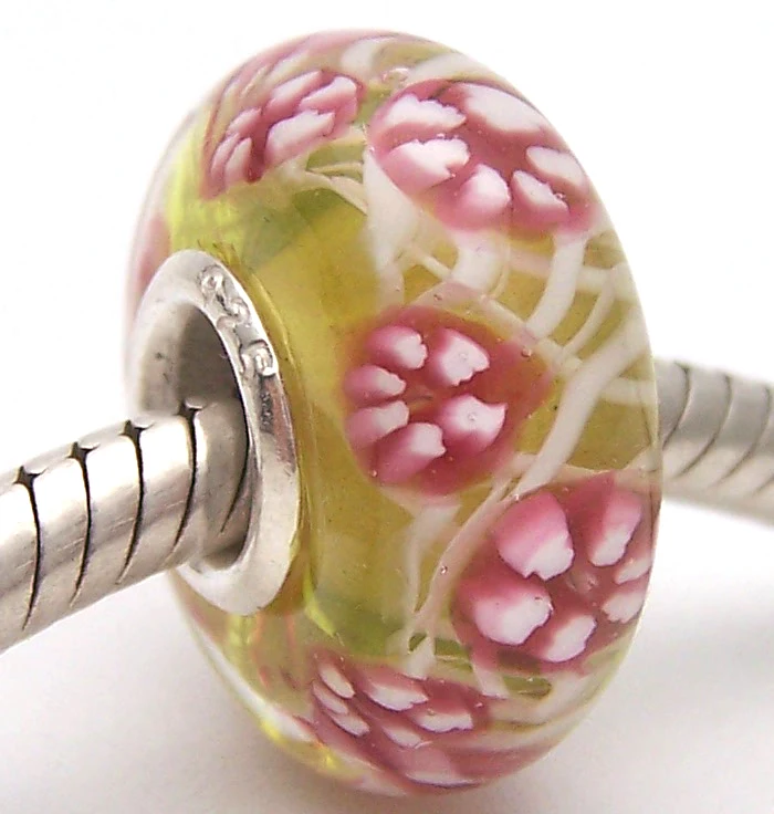 

PJG689 100% S925 Sterling Silver Beads Murano Glass beads Fit European Charms Bracelet charms diy jewelry Lampwork GlassBeads