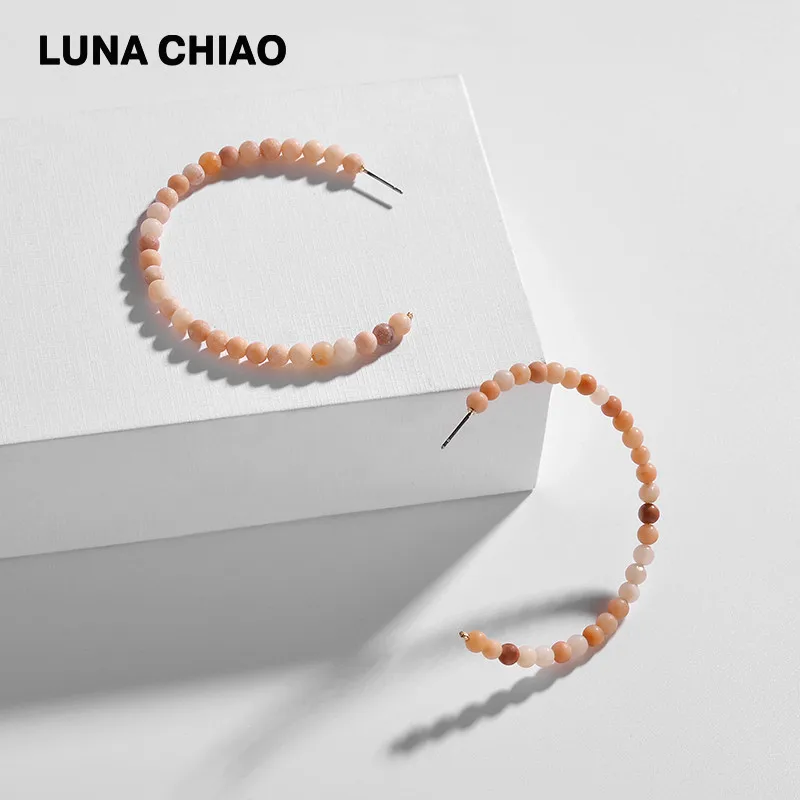 Женские серьги кольца LUNA CHIAO большие из натурального камня с