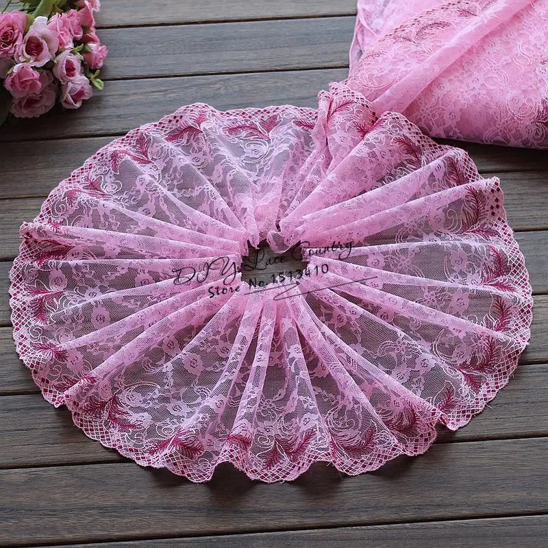

2yards/lot 20cm wide Embroidered Tulle Lace trim mesh lace trim ~Pink~beautiful~