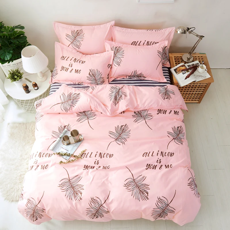 

Tropical Plant Leaves Print Duvet Cover Sets 4pc Queen Twin Size Tropical Leaves Bedding Bedlinen Pink Color Girls Bedspreads