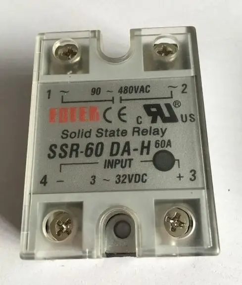 

90-480VAC to 3-32VDC 60A SSR-60DA-H Solid State Relay Module with Plastic Cover