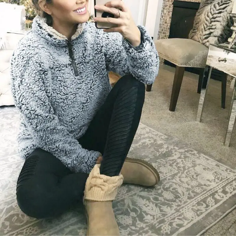 Koop Mode Vrouwen Wollen Trui Jassen Winter Herfst Solid Hoge Kraag Lange Mouwen Rits Casual Warm Losse Jassen Vrouwelijke 2018