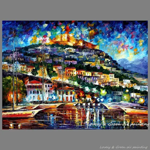 100 hand painted town buildings palette knife thick texture