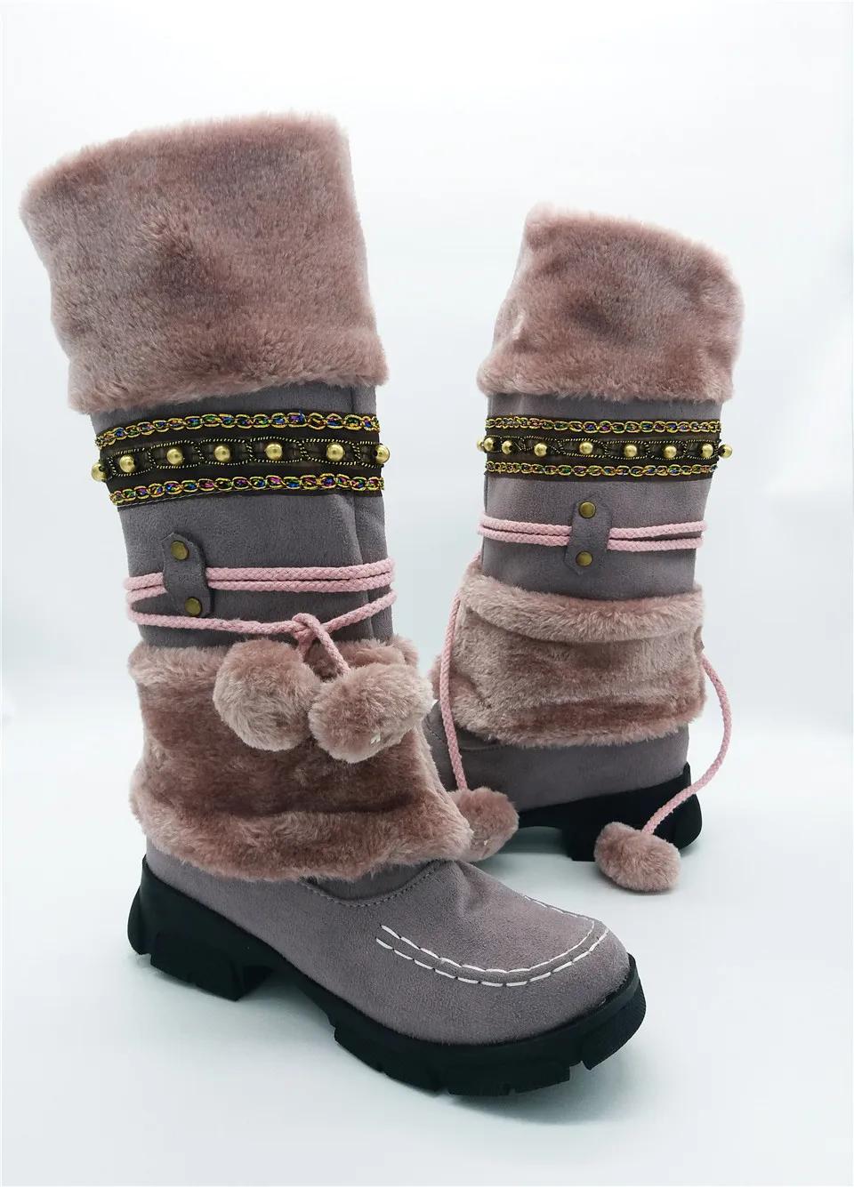LIN KING/Новинка; модные осенне-зимние ботинки; теплые женские ботинки из флока; повседневные женские зимние сапоги выше колена на платформе с кисточками