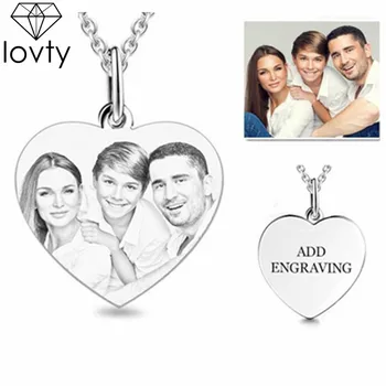 

lovty Personalized Photo Custom-made Necklace Heart Engraved Picture Disc Back-Engraving Name Necklace Mother's Day Gift for Mom