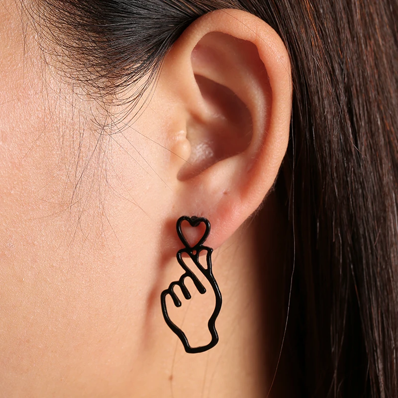 

2019 New Personalized Fashion Love Heart Earrings Hollow Love You Gesture Drop Dangle Earrings Korean Style Christmas Gift