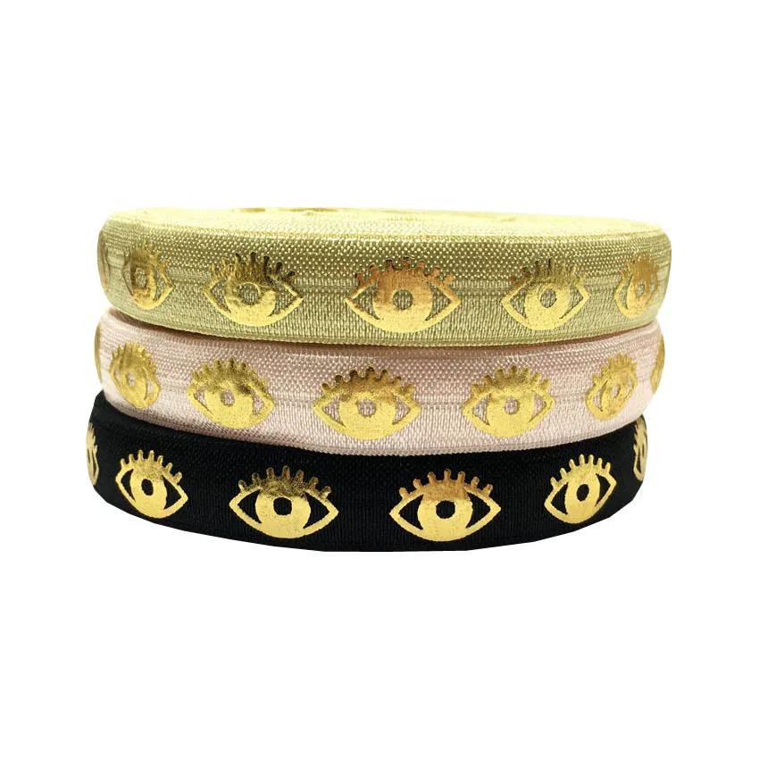 

Gold foil Eye Print fold over elastic animal FOE Ribbon Headwear Party Gift Packing Sewing Home Decoration Accessories