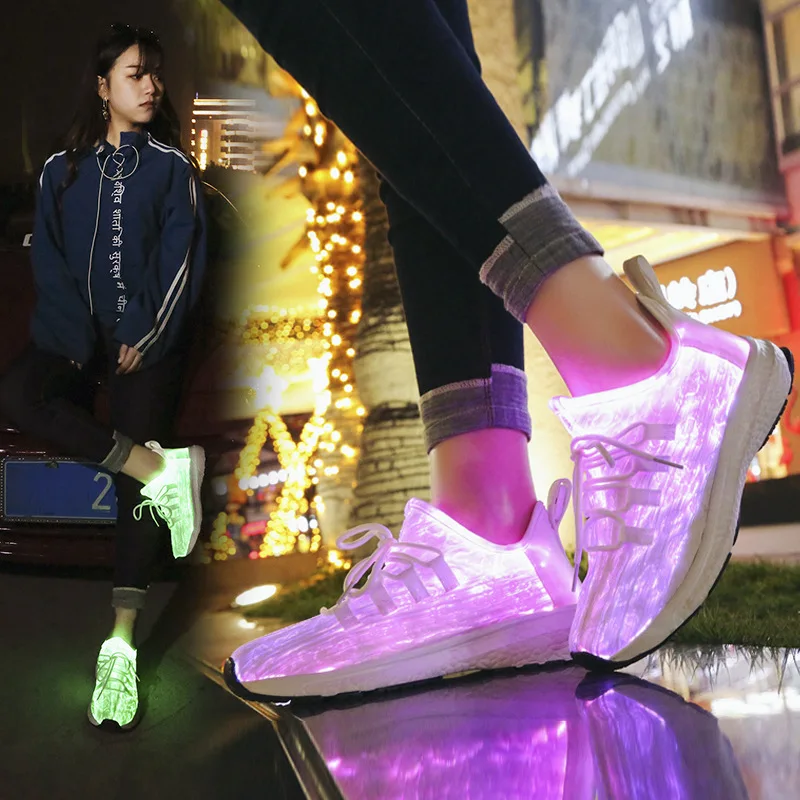 

New mesh cloth ghost dance step light men and women Korean version led light shoes colorful luminous crystal charging usb