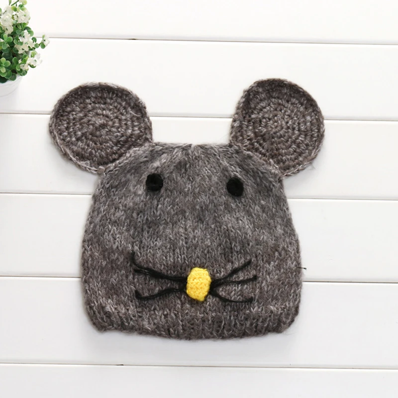 Novelty Baby Hat Soft Winter Warm Knitted Hats Adorable Mouse Design