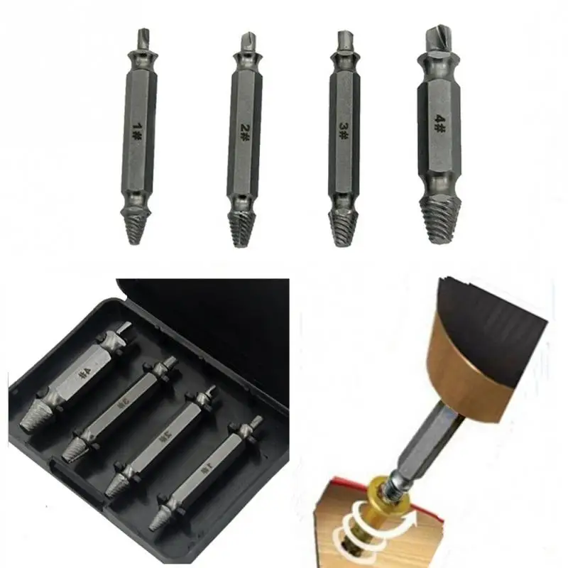 

4pcs/set Screw Extractor Drill Bits Guide Set 2019 New Broken Bolt Remover Easy Out Home Tools Screw Extractors With Plastic Box