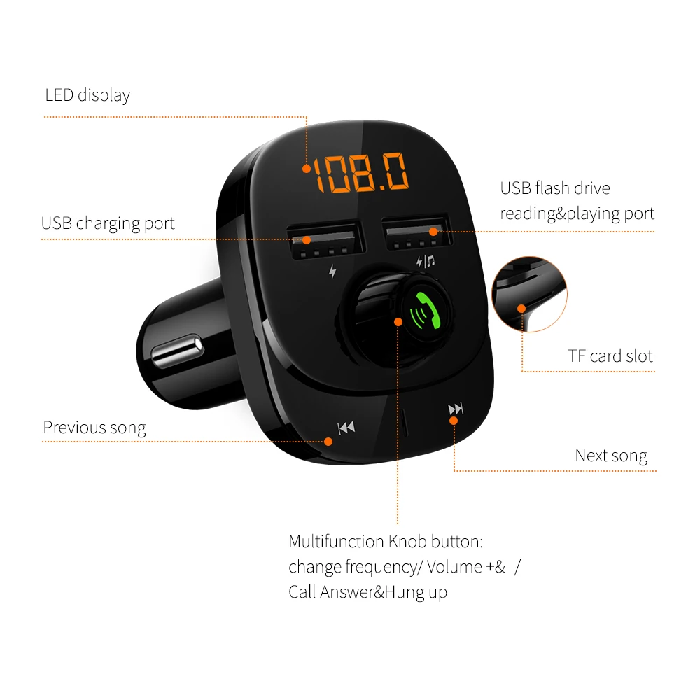Fm-передачи C22 автомобиля Зарядное устройство Bluetooth MP3 плеер, автомобильный набор, ЖК-дисплей Дисплей Dual USB Автомобильное зарядное устройство для устройства Handsfree для мобильного телефона Зарядное устройство