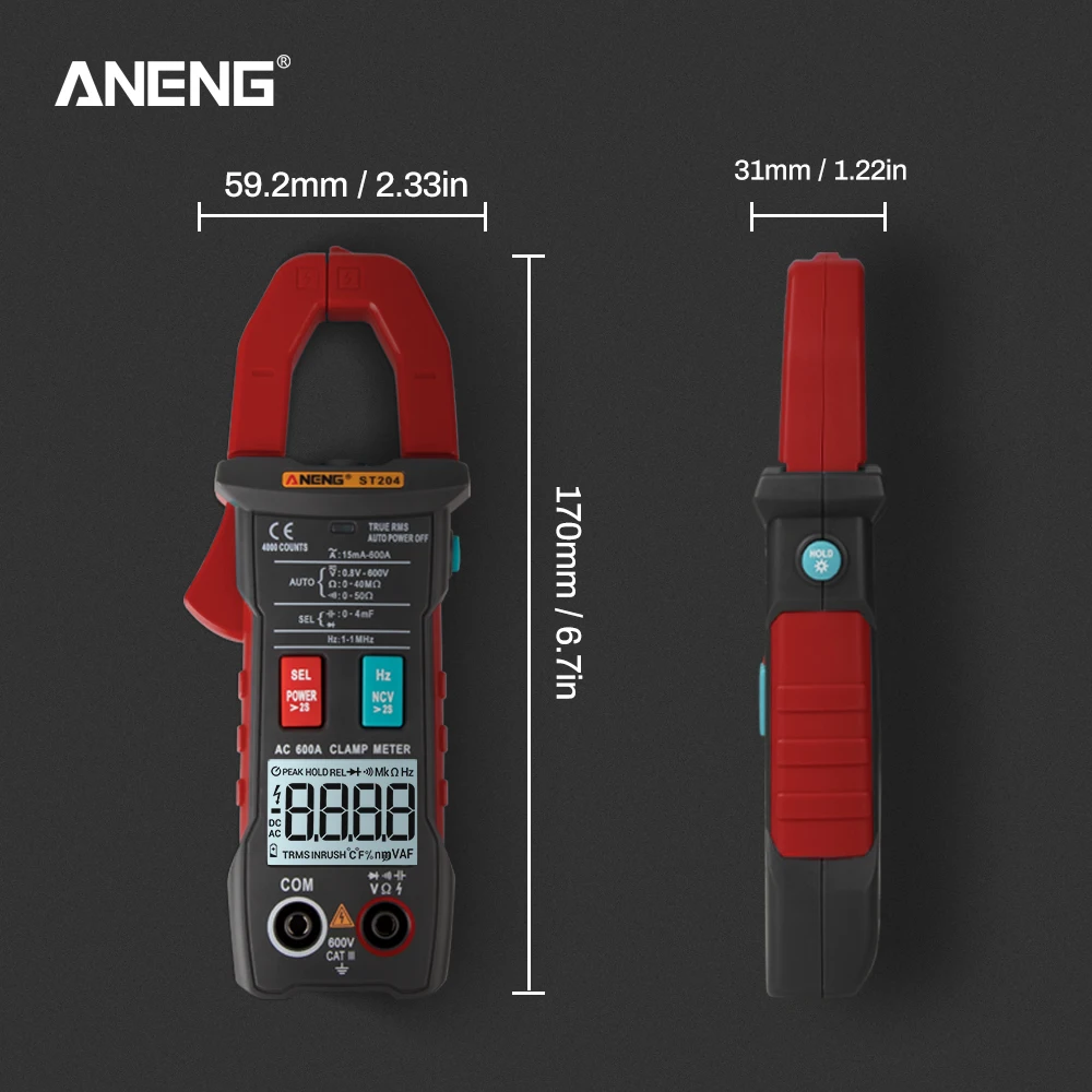 ANENG ST204 клещи 4000 отсчетов Авто Цифровой DC/AC Ток Напряжение зажим аналоговый мультиметр True Rms pinza amperimetrica