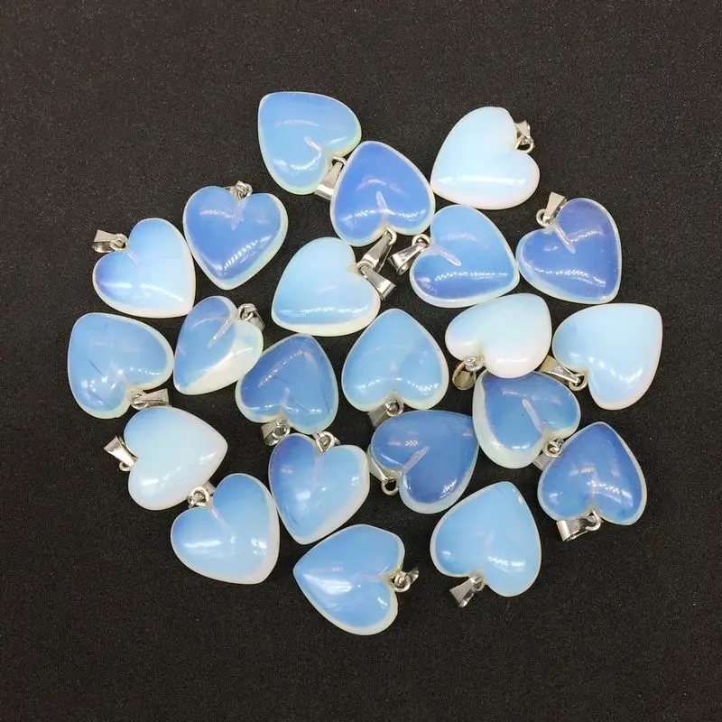 white opal 15 цветов модные полудрагоценные камни Сердце Серьги Подвески Опал Howlite оникс Шарм кулон в форме сердца, украшения 16 мм DIY поставки - Окраска металла: white opal
