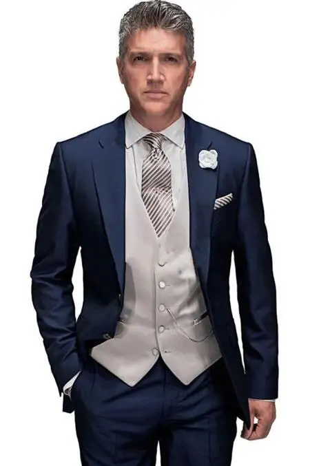 3 шт. темно-синие свадебные костюмы Slim Fit Мужские костюмы Свадебный Смокинг индивидуальный костюм для шафера(куртка+ брюки+ жилет - Цвет: as picture