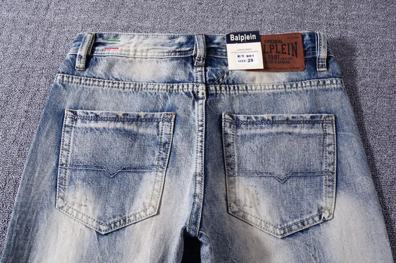 2018 осень-зима модные мужские джинсы свет Синий, прямой Fit 100% хлопок рваные джинсы для мужчин Повседневное брюки основные классические