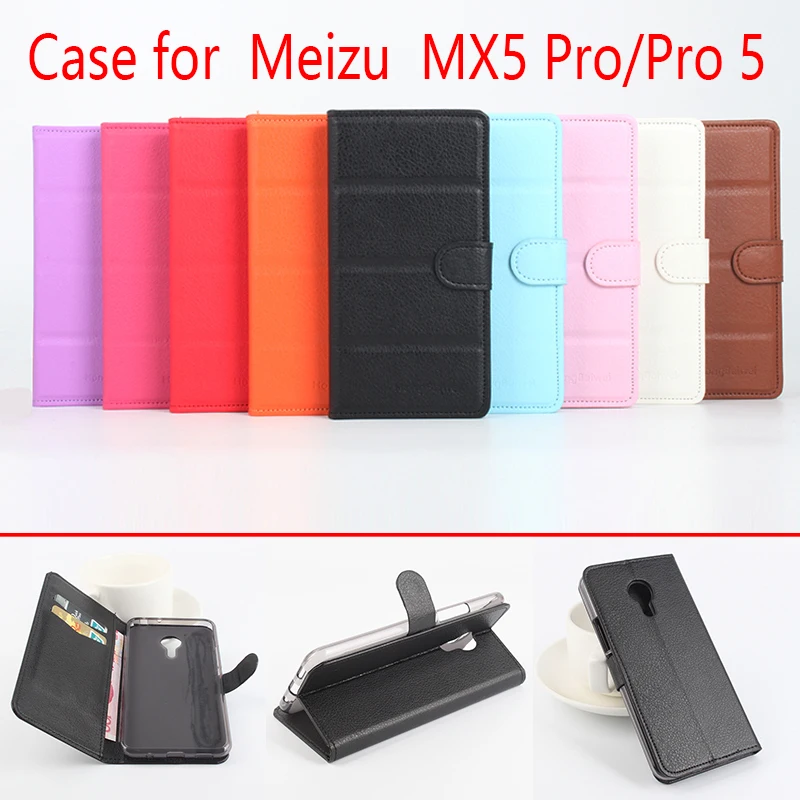 

For Meizu MX5 Pro Pro5Phone Case Folio Flip Pure Color Lichee Pattern PU Leather Wallet Case Cover Cash/Card Slots sanheng