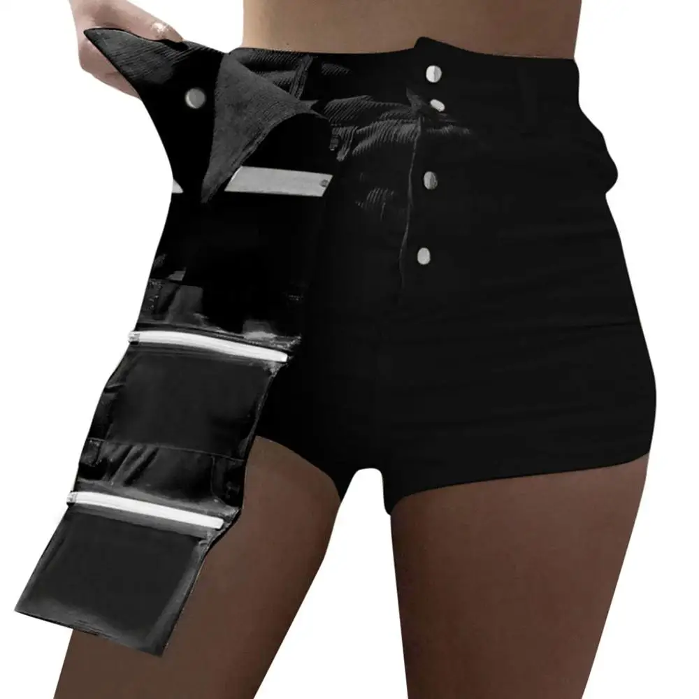 Черный Женские джинсы с высокой посадкой можно хранить в сумке модные шорты для ночного клуба Дизайн Лето черные белые шорты с высокой талией - Цвет: Черный