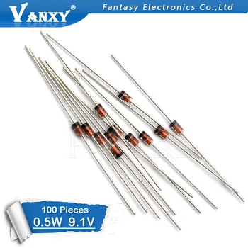 

100pcs 0.5W 9.1V BZX55C9V1 1/2W DO-35 Zener Diodes