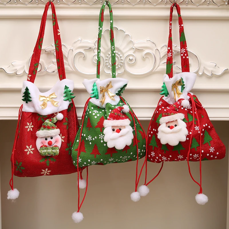 

High Quality New Year Christmas Xmas Decor Nonwovens Candy Bag Merry Christmas Santa Claus Gift Bag Red Green