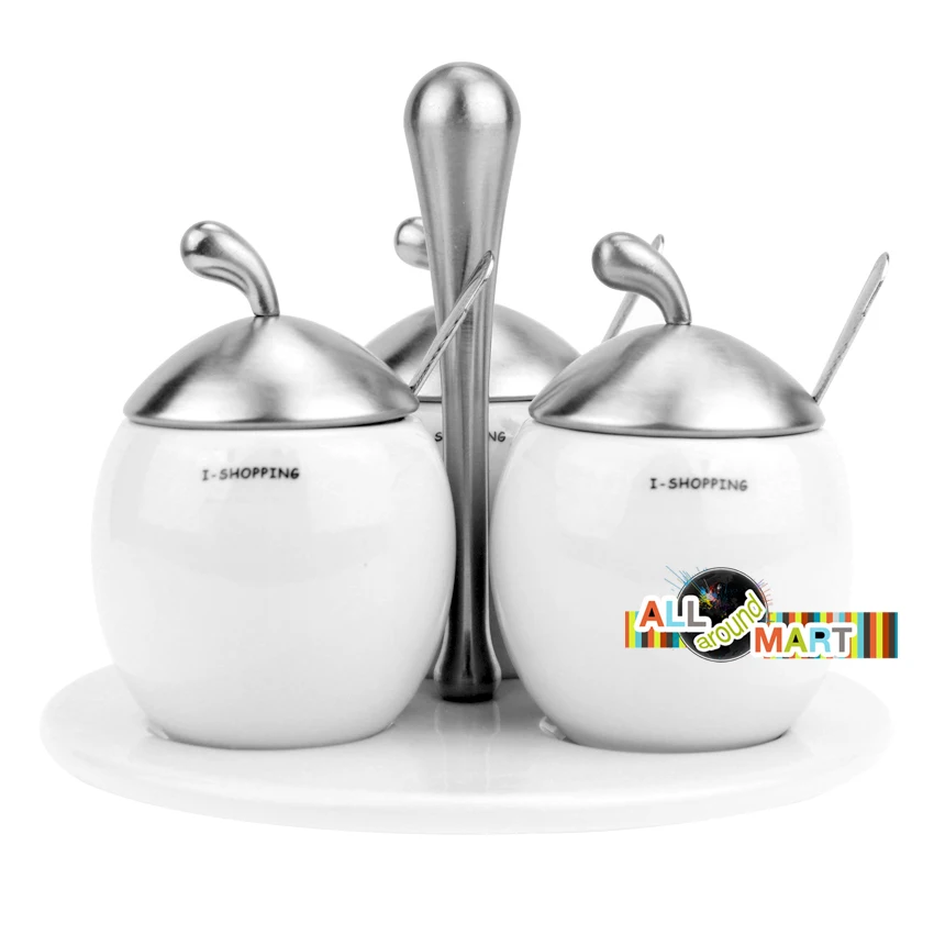 4 Pc Vintage White Ceramic Sugar Salt Condiment Cruet Container Set