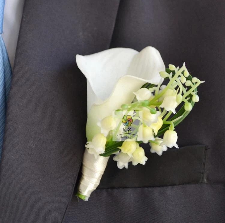 Artificielle Mariage Fleurs Turquoise Calla Lily en Boutonnière Real Touch marié