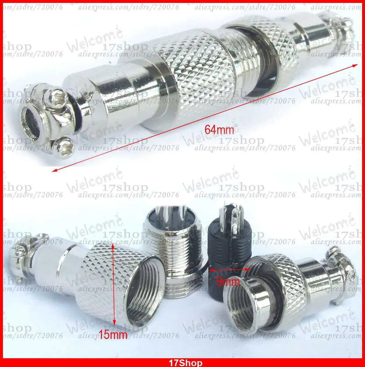 

20 sets 2-pin Aviation Plug Male Female Panel Chassis Metal Connector GX12 12mm