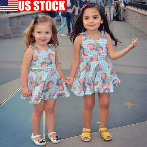 

2019 Toddler Kids Baby Girls Cartoon Print Cotton Plaid Vest Dress Outfits Clothes Canis