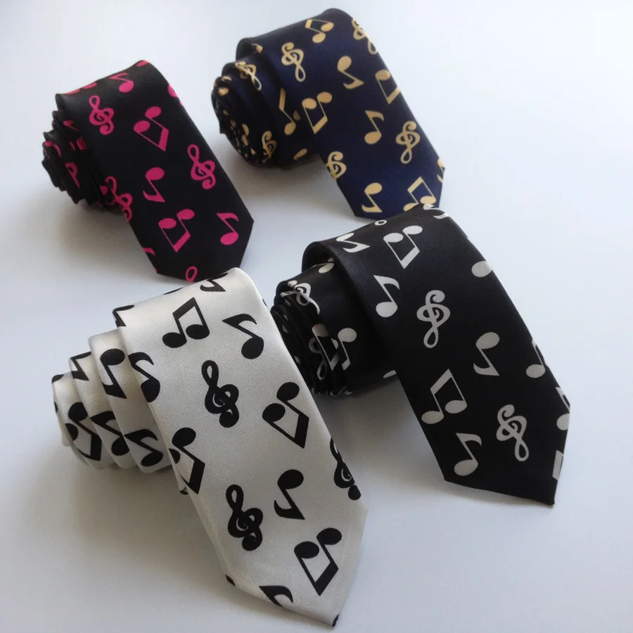 5 см Популярные Для мужчин Повседневное Узкие галстуки Мода печатных галстук белый с черным музыкальная нота