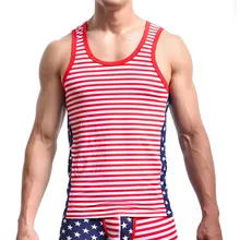 Для мужчин жилет хлопковый топик без рукавов с рисунком звезды и пoлoски флaг сшa yзкиe безрукавка, жилет Удобная майка Для мужчин s нательное нижнее белье