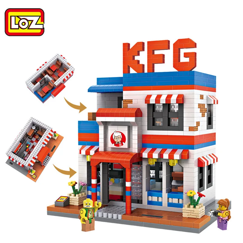 LOZ Diamant Blocs Ville Rue Magasin ресторанный мини Vue Sur La Modele набор de Construction Rapide Alimentaire Boutique DIY |
