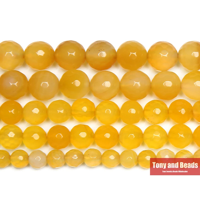 

Free Shipping 15" Natural Stone Faceted Yellow Agates Round Loose Beads 6 8 10 12MM Pick Size For Jewelry Making