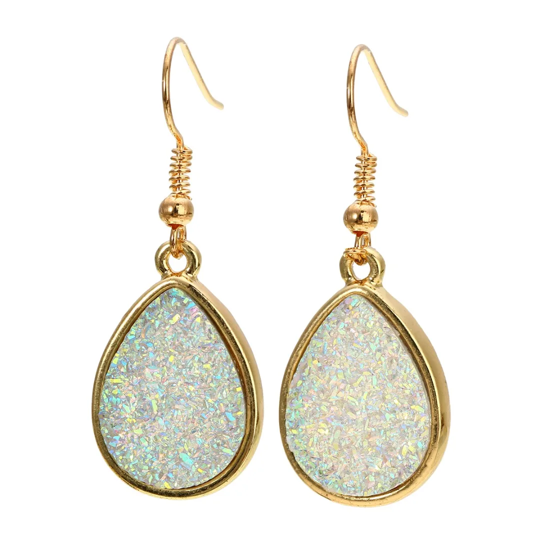 Women Druzy Crystals Teardrop Dangle Earrings Colorful Waterdrop Earrings Simple Drusy Jewelry Femme Brincos 5 Colors