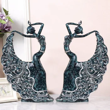 

Europe creative resin Peacock dancer statue home decor crafts room decoration vintage girls lady figurine Wine cabinet ornaments