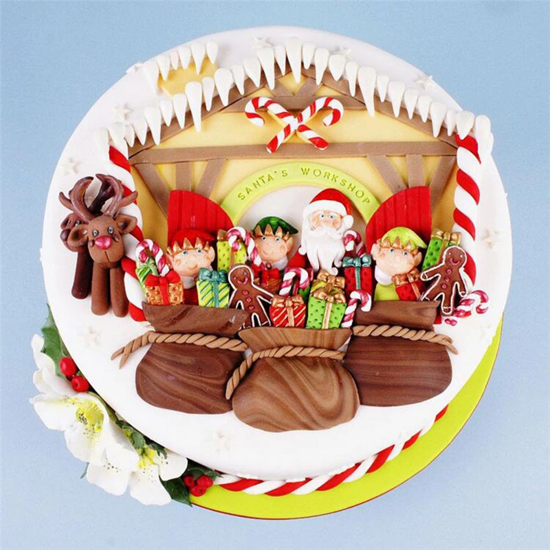 Рождественская серия Санта Клаус в форме оленя силиконовая форма для выпечки в форме цветка Fondant(сахарная) для украшения тортов шоколад инструмент для выпечки