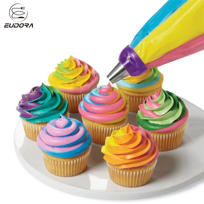Eudora 1Pcs Icing Piping Cream Bags Crowded Flower Tri-Color Decorating DIY Cake Baking Tool Caking Mold | Дом и сад
