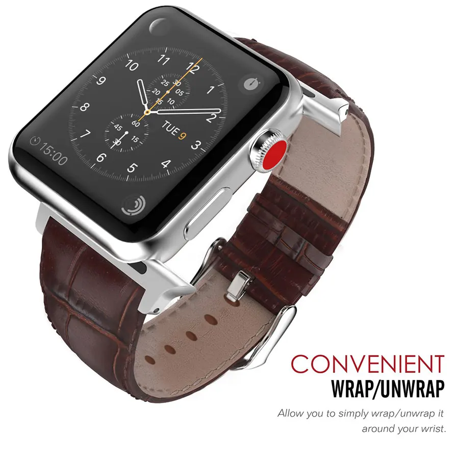 Ремешок из натуральной кожи с металлической пряжкой для Apple Watch 38 мм 42 мм для женщин и мужчин Крокодил Спортивные ремни 40 мм 44 мм iWatch Band