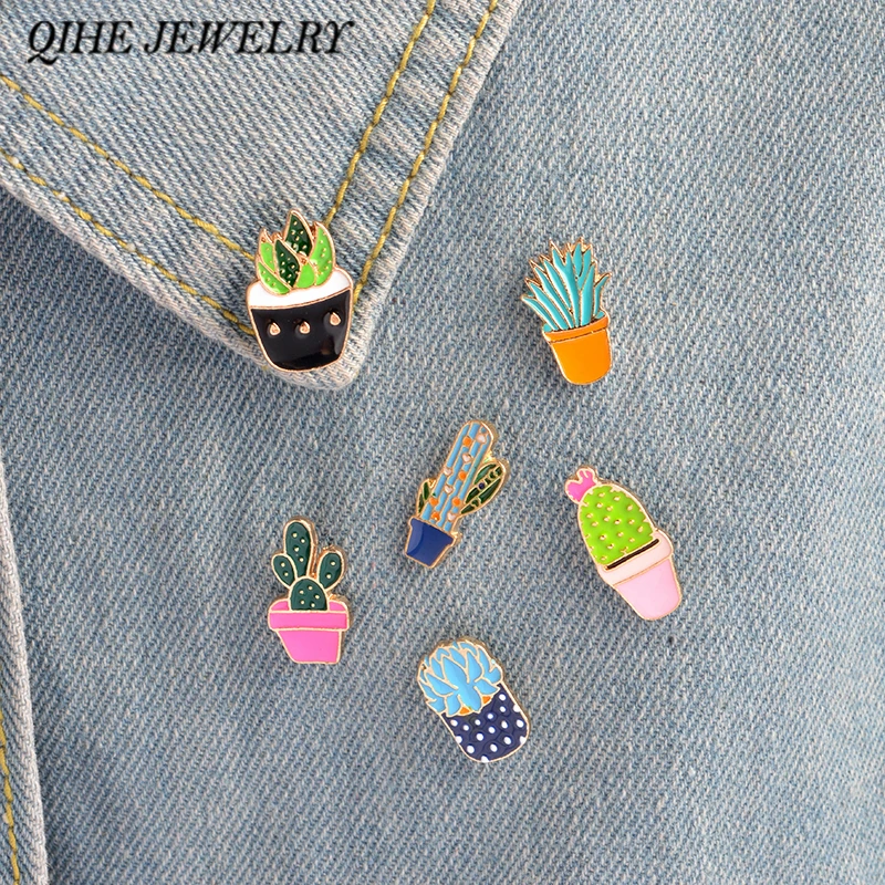 

QIHE JEWELRY Succulent Flowers Cactus Enamel Pin Plants Cactus Lover Accessories Plant Lover gift