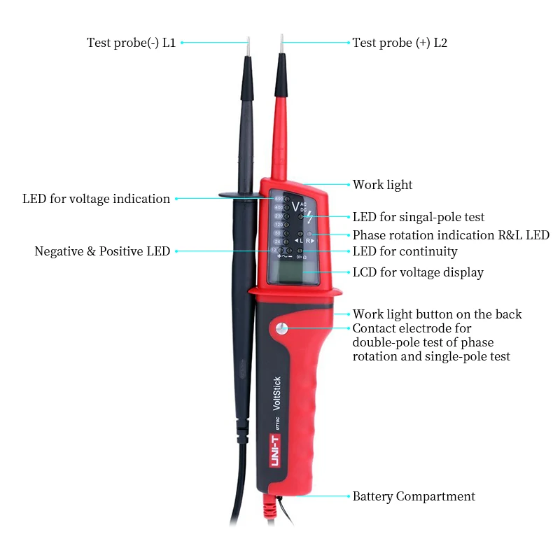 UNI-T UT15C водонепроницаемый цифровой измеритель напряжения ручка звуковой сигнал светодиодный AC/DC вольтметр Индикатор Авто диапазон непрерывности фазы вращения тест