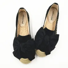 Женские эспадрильи с бантиком, удобные шлепанцы, женская повседневная обувь, дышащая льняная пеньковая парусиновая обувь синего цвета, большие размеры