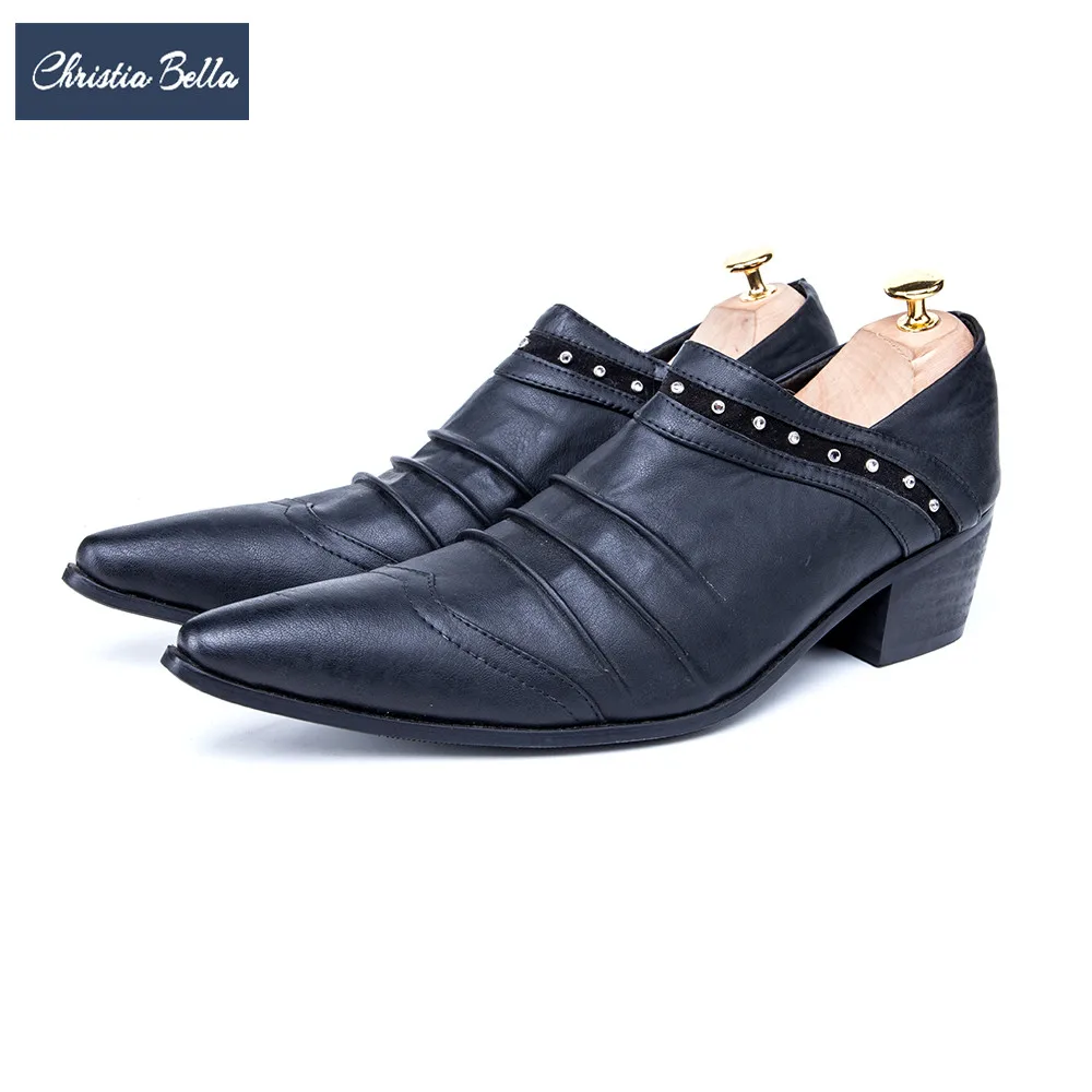 Christia Bella Fashion Genuine Leather Men Shoes Black Pointed Toe