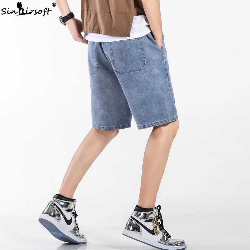 SINAIRSOFT Summer Denim Shorts Men's Jeans Elastic  Men's Denim Shorts Pocket Tooling Jogging Loose Large Size7XL New
